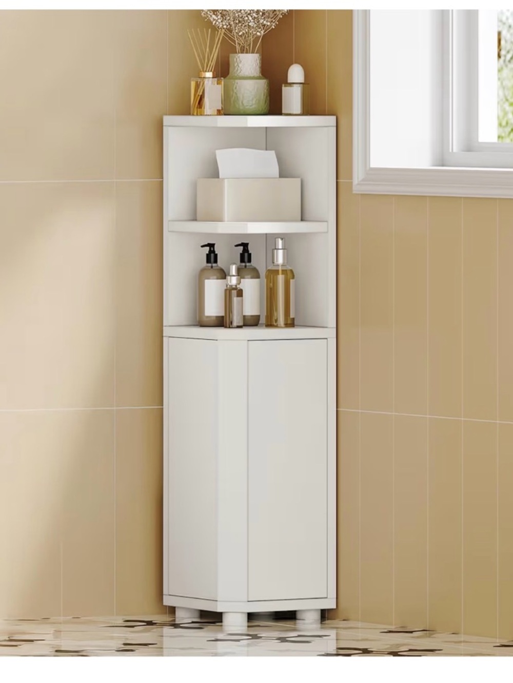 White Corner Bathroom Storage Cabinet - NIB